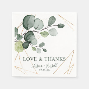 Serviette En Papier Papier Amour et Merci Abstrait Eucalyptus Or