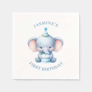 Serviette En Papier Papier Anniversaire de enfant Blue Pastel Elephant