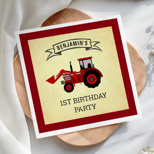 Serviette En Papier Papier Anniversaire de enfant Red Farm Tractor
