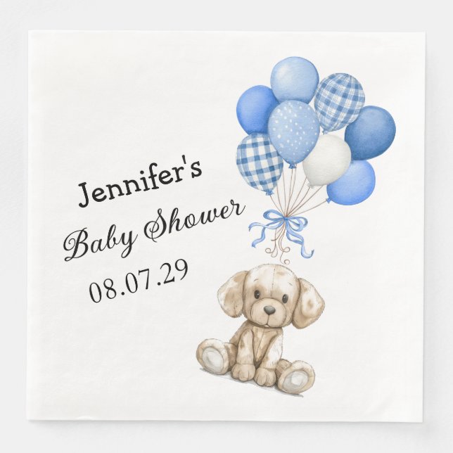 Serviette En Papier Papier Baby shower Bleu Balloon Garçon Napkin (Devant)