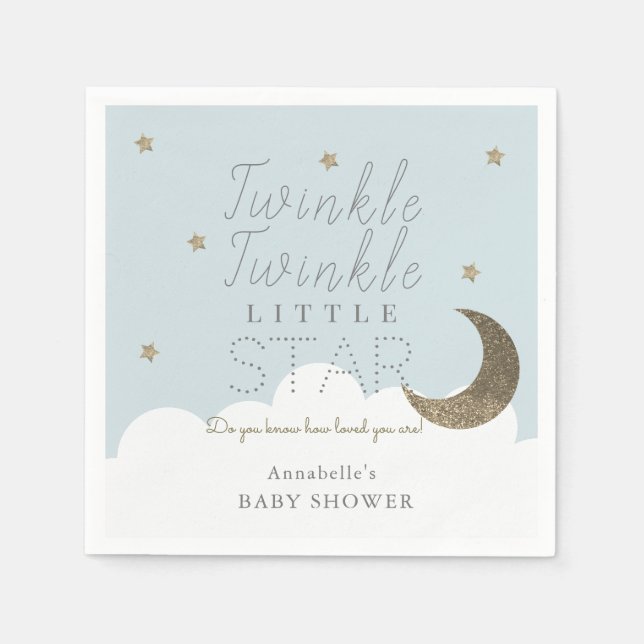 Serviette En Papier Papier Baby shower bleu Little Star Twinkle (Devant)