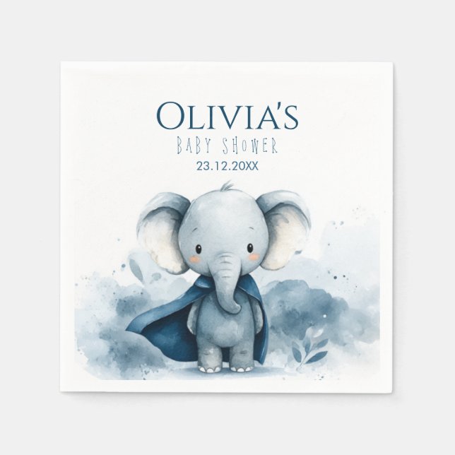 Serviette En Papier Papier Baby shower bleu superhero éléphant Napkin (Devant)