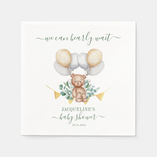 Serviette En Papier Papier Baby shower Botanique Eucalyptus Ours (Devant)