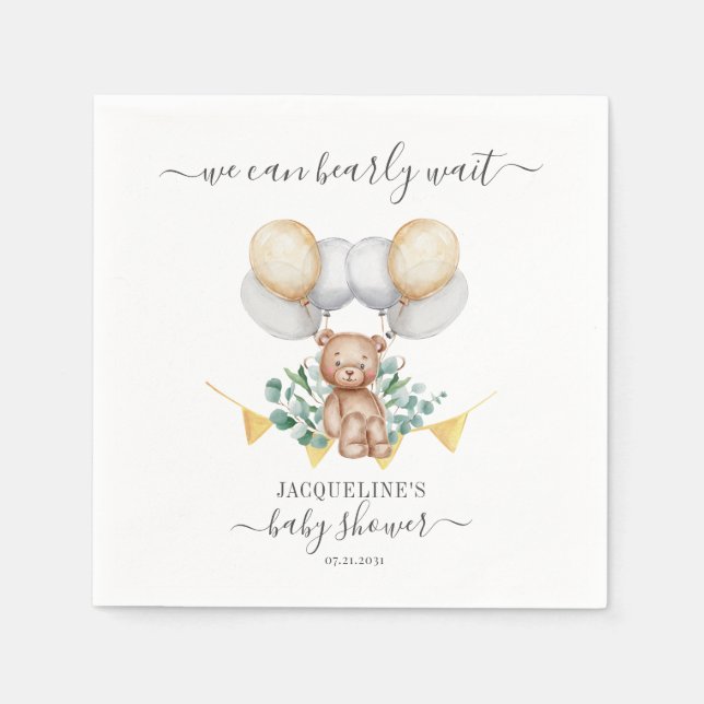 Serviette En Papier Papier Baby shower Botanique Eucalyptus Ours (Devant)