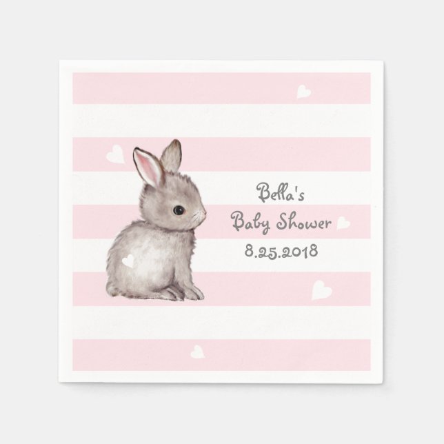 Serviette En Papier Papier Baby shower Bunny Pink Stripes (Devant)