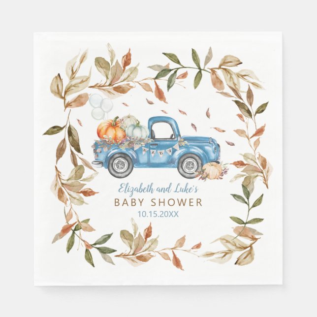 Serviette En Papier Papier Baby shower Citrouille bleu (Devant)