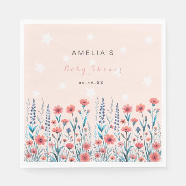 Serviette En Papier Papier Baby shower Floral Star (Devant)