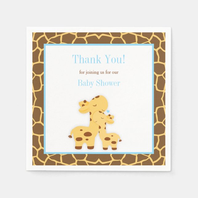 Serviette En Papier Papier Baby shower Giraffe Blue Boy (Devant)