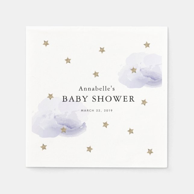 Serviette En Papier Papier Baby shower Gold Stars & Lavender Clouds (Devant)
