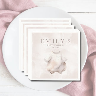 Serviette En Papier Papier Baby shower pour fille beige