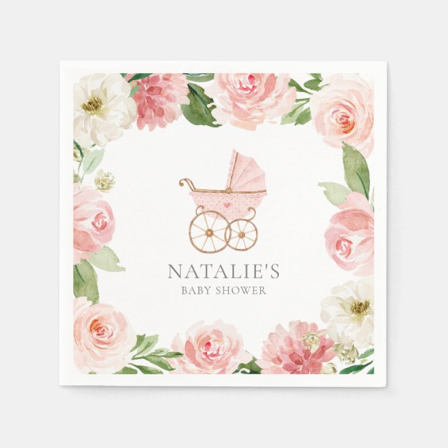 Serviette En Papier Papier Baby shower rose floral fille (Devant)