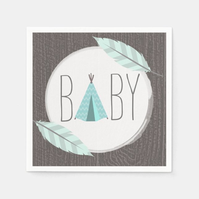 Serviette En Papier Papier Baby shower Turquoise Tipi (Devant)