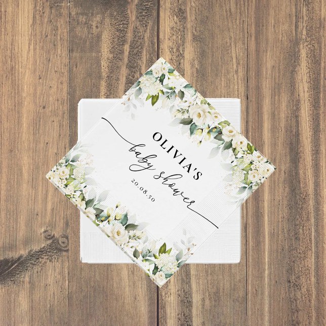 Serviette En Papier Papier Baby shower vert Roses blanches (Créateur téléchargé)