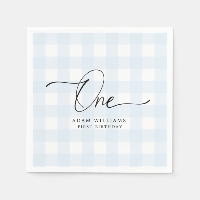 Serviette En Papier Papier bleu En vichy premier anniversaire Napkin (Devant)
