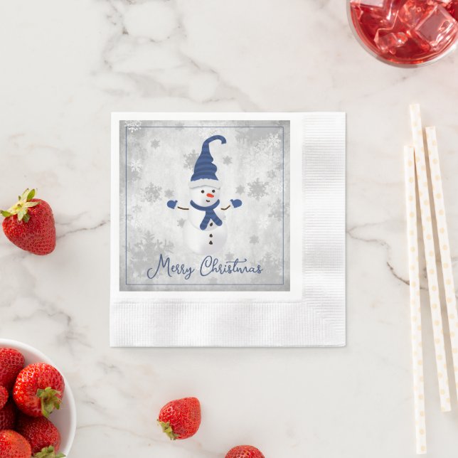 Serviette En Papier Papier bleu mou Snowman Napkin (En situation)