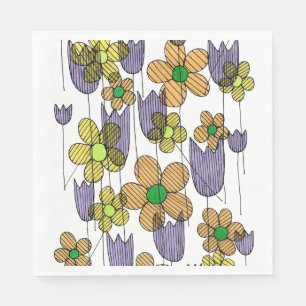 Serviette En Papier Papier carré géométrique floral rétro fantaisiste