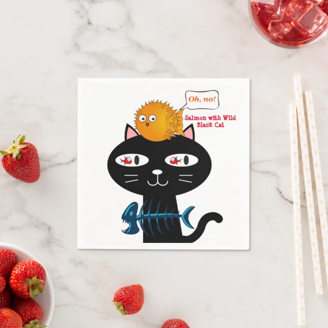 Serviette En Papier Papier, Chat Noir, Dîner Kitten Poisson (En situation)