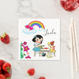 Serviette En Papier Papier, chatte à chien arc-en-ciel Vintage