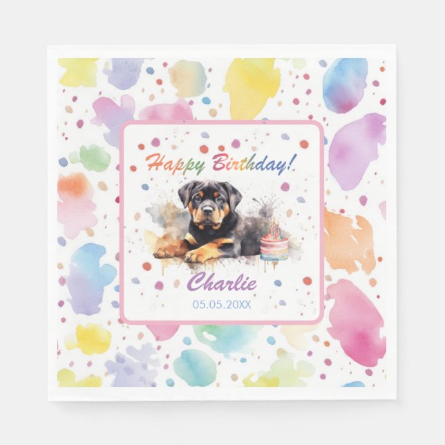 Serviette En Papier Papier couleur d'aquarelle Rottweiler (Devant)