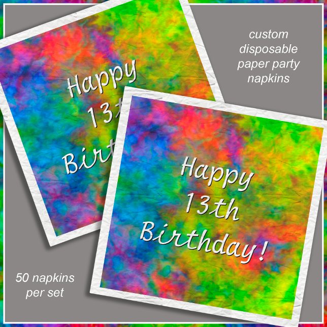 Serviette En Papier Papier couleurs arc-en-ciel psychédéliques [Tie-Dy (Customize the text for your event. )