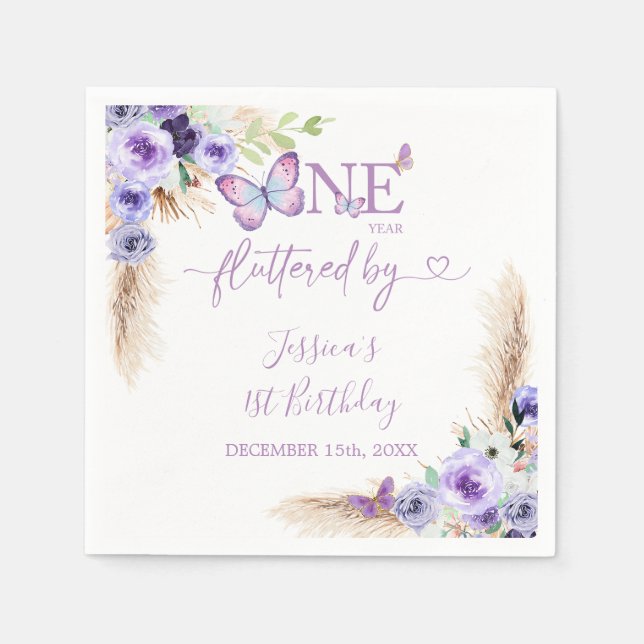 Serviette En Papier Papier d'anniversaire de papillon farci d'un an (Devant)