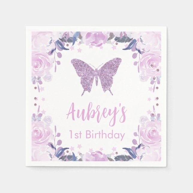 Serviette En Papier Papier d'anniversaire de parties scintillant viole (Devant)