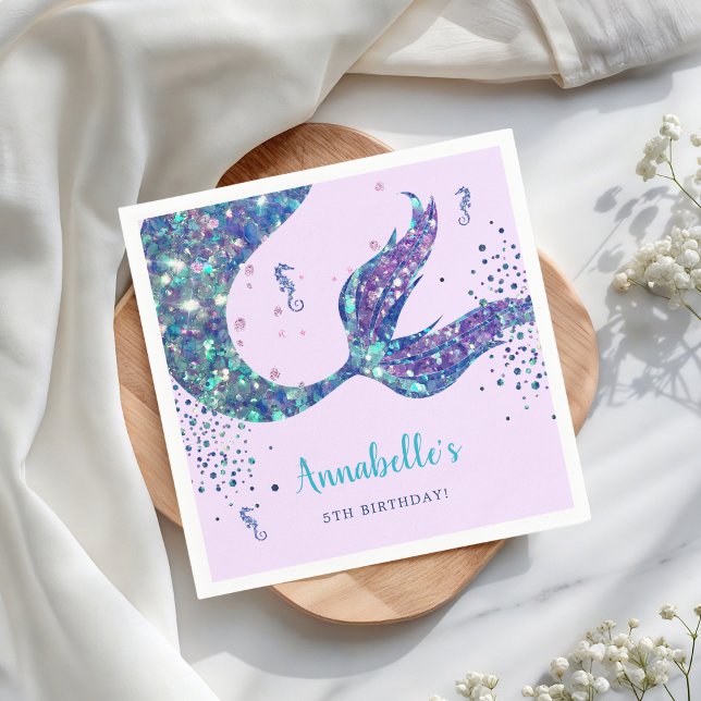 Serviette En Papier Papier d'anniversaire de sirène violet Napkin (Créateur téléchargé)