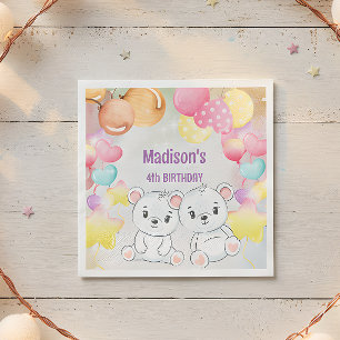 Serviette En Papier papier d'anniversaire d'ours en peluche blanc