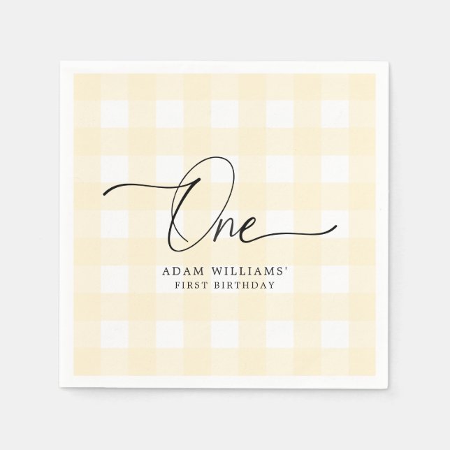 Serviette En Papier Papier d'anniversaire En vichy jaune Napkin (Devant)