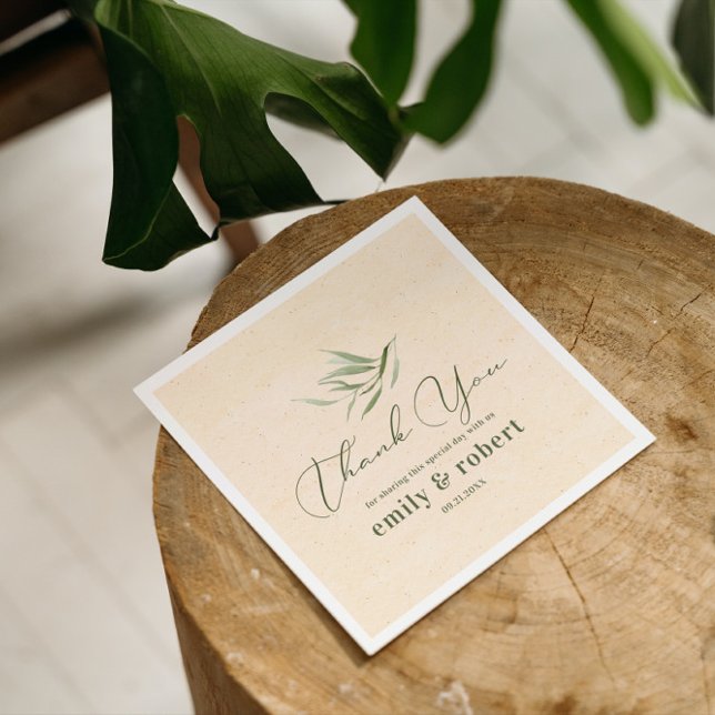 Serviette En Papier Papier d'artisanat beige en feuillage vert poussié (Créateur téléchargé)