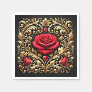 Serviette En Papier Papier d'artisanat de luxe Red Rose et Gold Heart