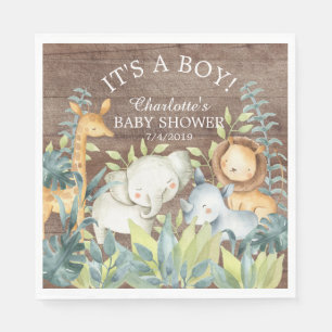 Serviette En Papier Papier de Baby shower animal de la jungle rustique