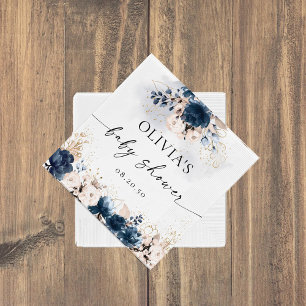 Serviette En Papier Papier de Baby shower bleu et Dusty Marine et Rose