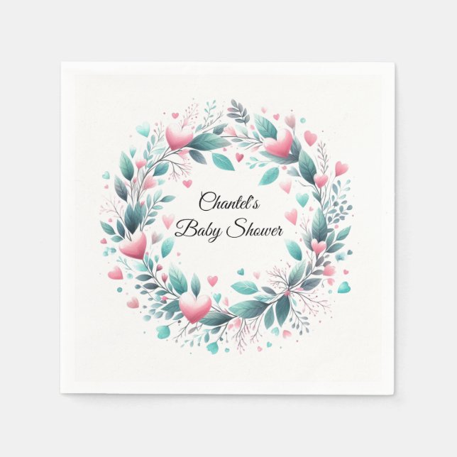 Serviette En Papier Papier de Baby shower de couronne d'Aqua Rose (Devant)