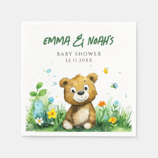Serviette En Papier Papier de Baby shower d'ours en bois