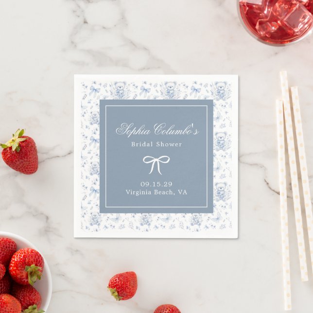 Serviette En Papier Papier de Baby shower Dusty Blue Chinoiserie (En situation)