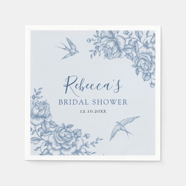 Serviette En Papier Papier de Baby shower Dusty Blue Chinoiserie (Devant)