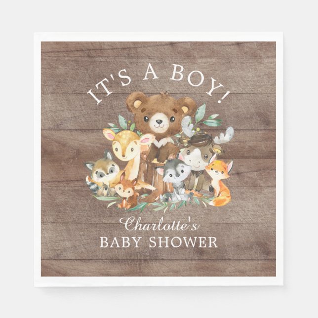Serviette En Papier Papier de Baby shower en bois rustique (Devant)
