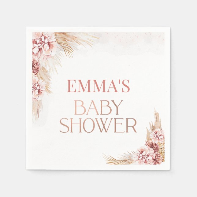 Serviette En Papier Papier de Baby shower en laiton Boho Pampas (Devant)