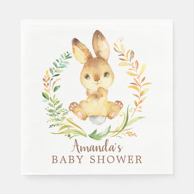 Serviette En Papier Papier de Baby shower neutre de lapin doux (Devant)