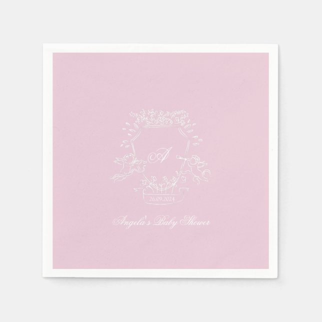 Serviette En Papier Papier de Baby shower rose monogramme Crest (Devant)