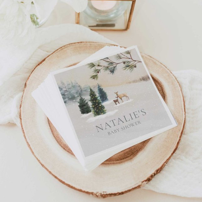 Serviette En Papier Papier de Baby shower rustique en bois d'hiver (Elegant Personalized Winter Woodland Baby Shower Napkins)