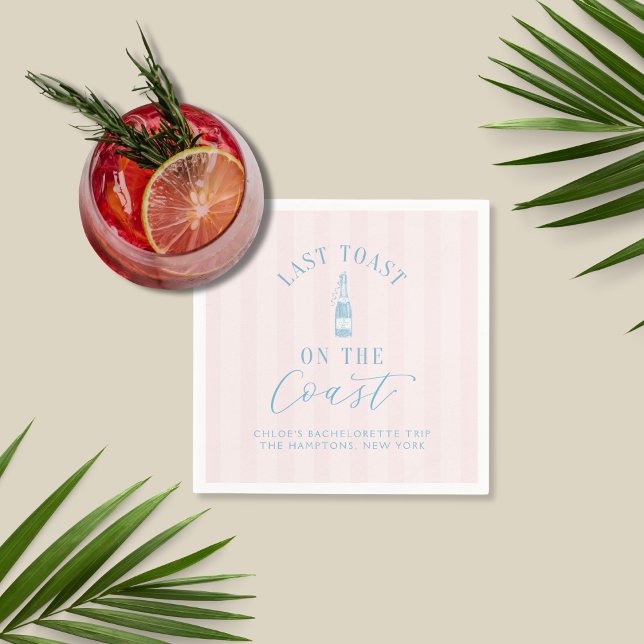 Serviette En Papier Papier de Bachelorette moderne côtier serviettes (Last Toast on the Coast Cocktail Napkin | Custom bachelorette supplies for coastal celebrations!)