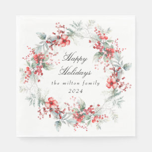Serviette En Papier Papier de baies de vacances d'hiver classique
