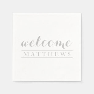 Serviette En Papier Papier de bienvenue gris simple élégant Napkin