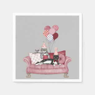 Serviette En Papier Papier de chats rose et gris de partie amusant Nap