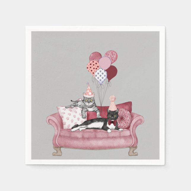 Serviette En Papier Papier de chats rose et gris de partie amusant Nap (Devant)