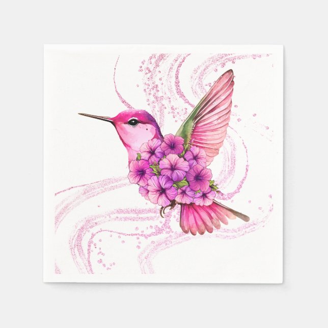Serviette En Papier Papier de colibri rose floral (Devant)