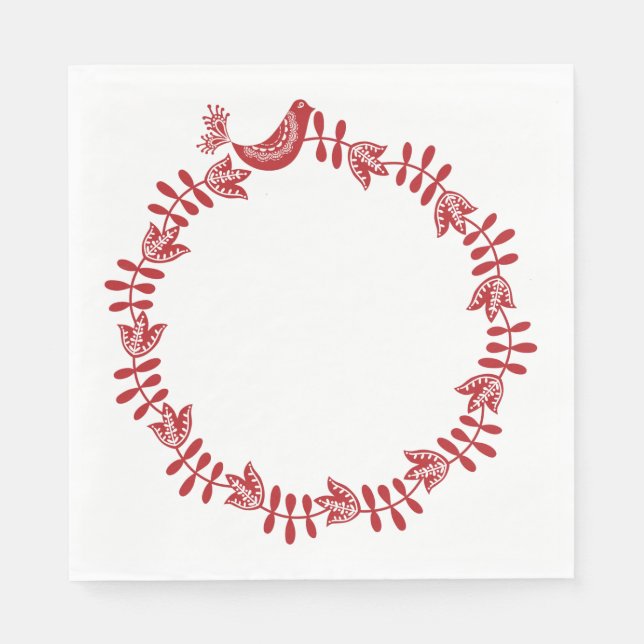 Serviette En Papier Papier de couronne de Noël floral scandinave (Devant)