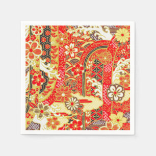 Serviette En Papier Papier de découpage en or rouge japonais Kimono fl